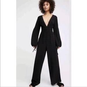 Free People True Lovin Linen One Piece Jumpsuit in Black Size Medium..